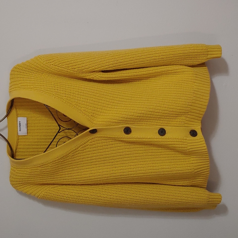 Old Navy, large, yellow, cardigan sweater.